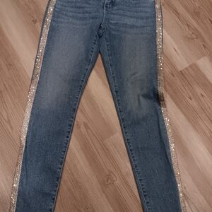 Women's Blue Jeans with Glitter Side Stripes